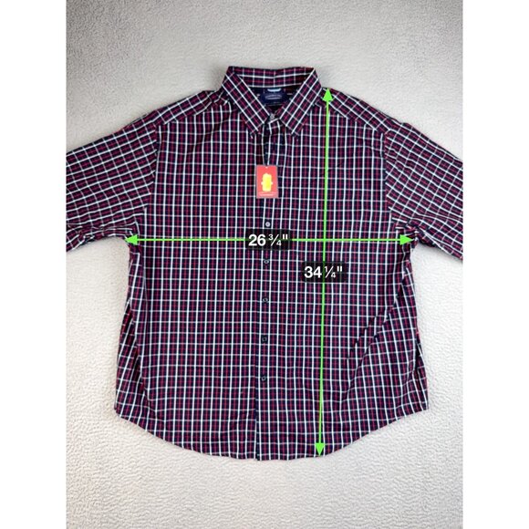 Roundtree & Yorke Shirt Mens 2XL Red Blue White Plaid Button Down Cotton Casual - Picture 3 of 8